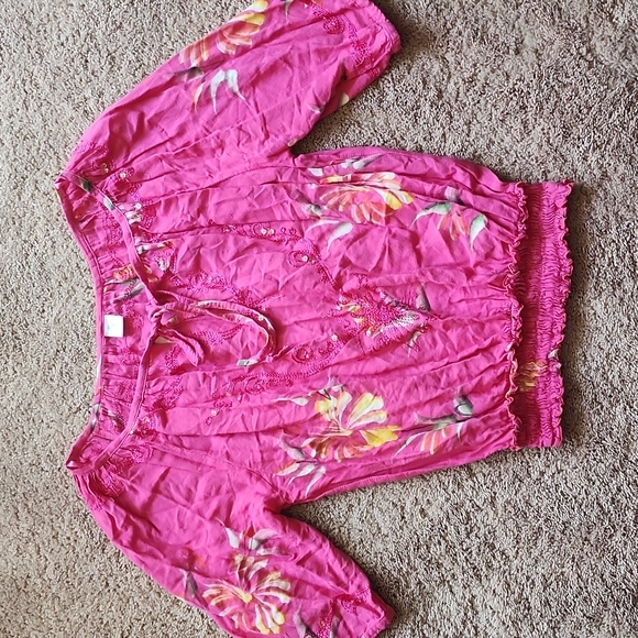 Island planet smocked tropical tie top M L - Picture 1 of 9